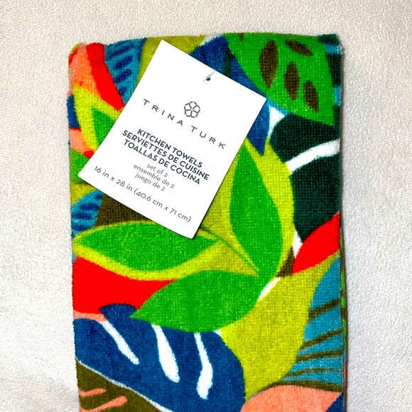 🎉HP🎉New! Trina Turk 4pc Topical/Palm Leaf Print Hand Towel+ Oven Mitt Set🏝🌺 - Picture 8 of 14